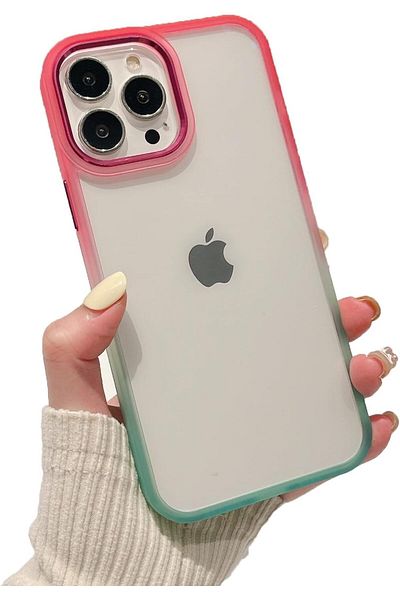 Generic جراب شفاف ناعم متوافق مع iPhone 14 Pro مع حافة متباينة الألوان متدرجة