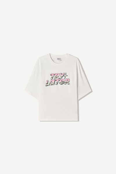 Bershka Short sleeve cropped T-shirt with print