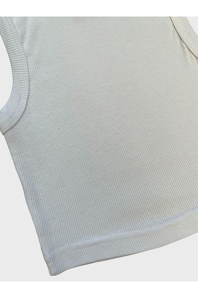 elmas kids Girl's 100% Cotton Fabric White Color Ribbed Zero Sleeve Crop