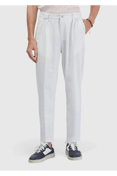 Ramsey Λευκό ριγέ υφαντό παντελόνι Jogging Fit Casual