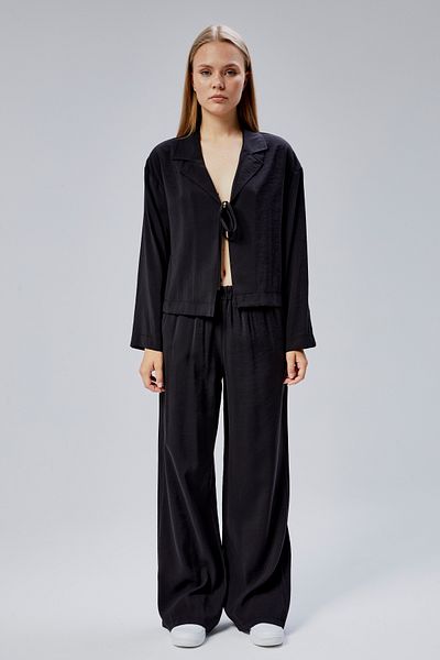 Bolivente Black Elastic Waist Wide Leg Trousers
