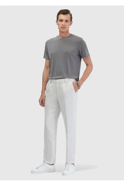 Ramsey Sand Plain Woven Casual Linen Blend Trousers