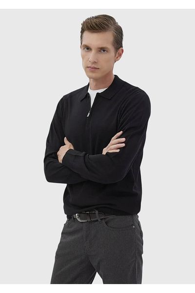 Ramsey Μαύρο γιακά Polo Πλεκτό Μαλλί Μικτό Πλεκτό