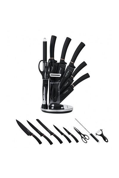 cheffinger 9-piece knife set, chef's knife, knife holder, rotating, stainless steel
