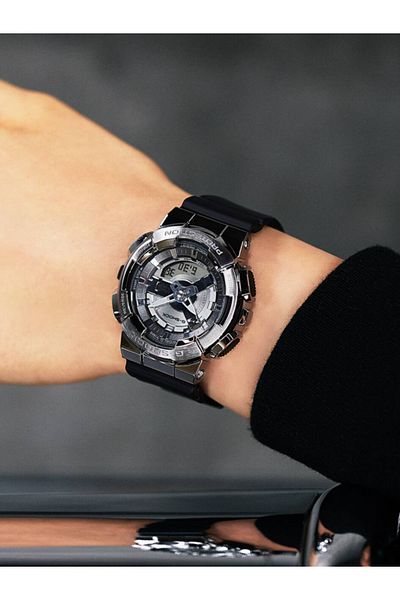 Casio G-Shock GM-S110-1ADR Silver Analog-Digital Dial Black Resin Strap Women's Watch Shock and 200M