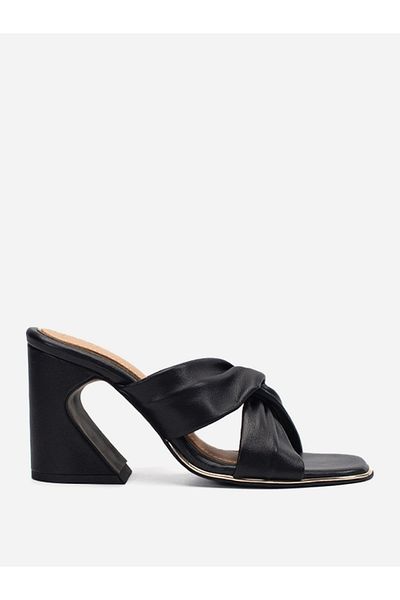 Heel Your Sole By Styli Women Black Criss Cross Leather Block Heel Sandals