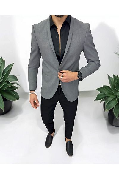 dehaine Men's suit, jacket with pants, plain, gray, 13199