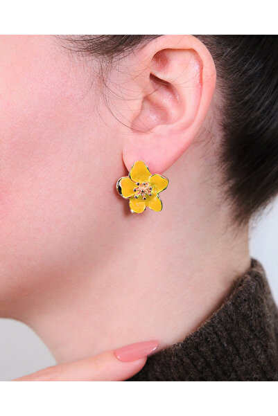 AURRARİ Altın Kaplama Sarı Sakura Çiçeği Küpe