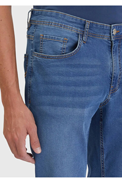 Ramsey Blue Straight Slim Fit Denim Cotton Blended Trousers