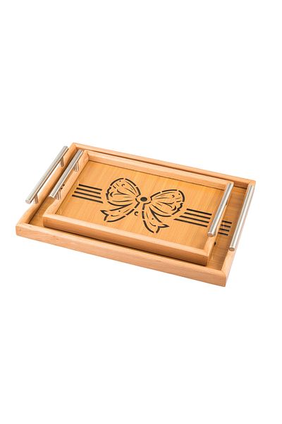 casa rosa Wooden tray set of 2 pieces , with Decorative floor and clear acrylic insulating layer