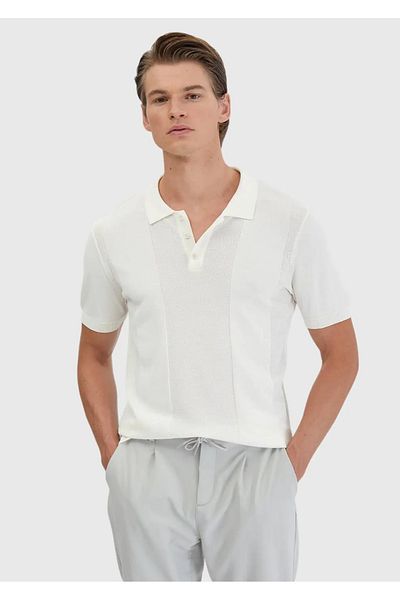 Ramsey Ecru Polo Neck Jacquard Knitwear Sweater