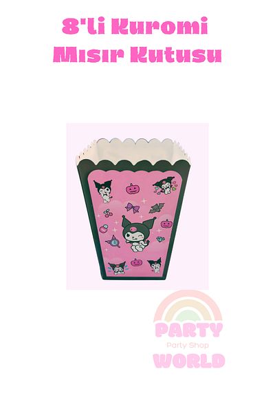 party world Set of 8 Kuromi Corn Boxes – Pink and Black Themed Cardboard Boxes