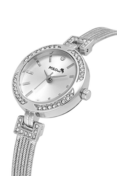 Polo Air Lüx Taşlı Hasır Metal Kordon Kadın Kol Saati Gümüş Renk PL-1547B2x