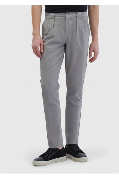 Ramsey Gray Striped Woven Jogging Fit Casual Trousers
