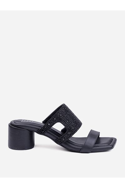 Heel Your Sole By Styli Rhinestone Embellished Leather Block Heel Sandals