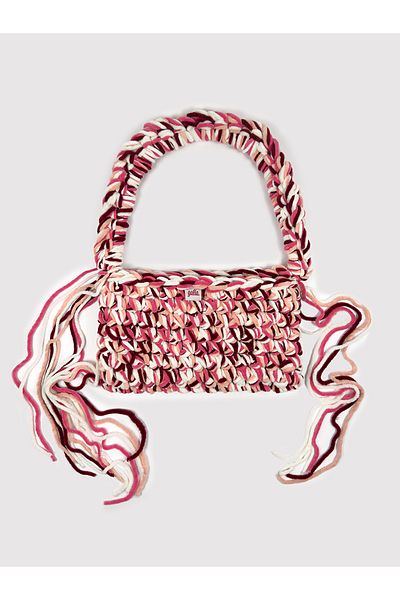 Galia Tasarım Blush Twist – Hand Knitted Velvet Drawstring Shoulder Bag (Powder & Burgundy Shades)