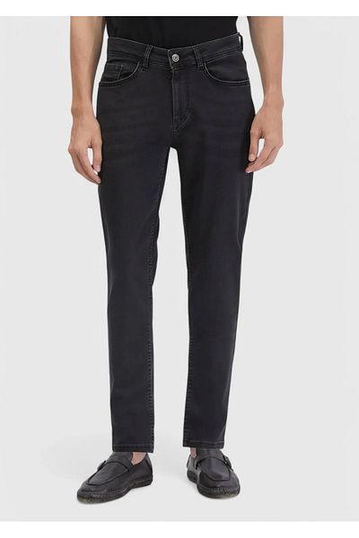 Ramsey Anthracite Straight Denim Cotton Blend Trousers
