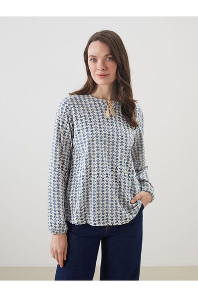 LC Waikiki Grace Navy Blue Tie Collar Patterned Women's Blouse