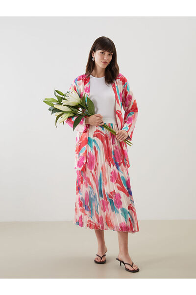 LC Waikiki Rmz Gi̇yi̇m Farkiyla Women's Embroidered Chiffon Pleated Skirt wit...