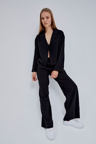 Bolivente Black Elastic Waist Wide Leg Trousers