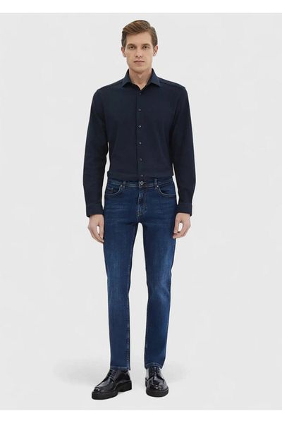 Ramsey Πουκάμισο Navy Blue Striped Casual Fit Casual 100% βαμβάκι