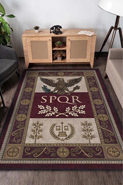 Spqr Roman Themed Digital Printed Washable Cotton Based City Themed Carpet in Cities