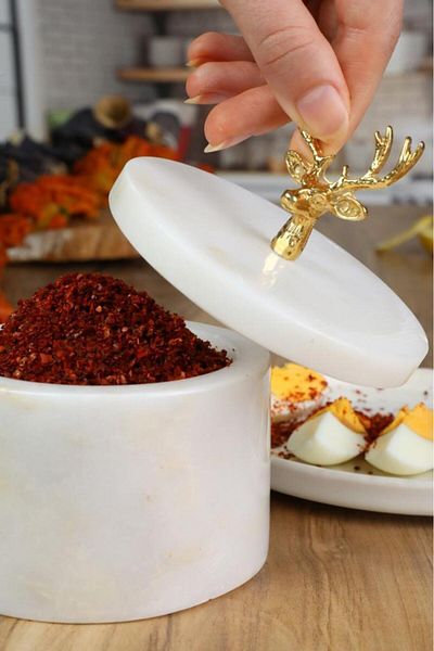melik's Handmade Marble Spice Rack Salt and Pepper Shaker 2 Pieces