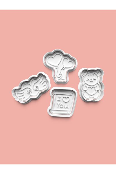 AKTASTORE قالب كوكيز عيد الحب وقالب عجينة السكر مجموعة من 4 قطع 0522-set
