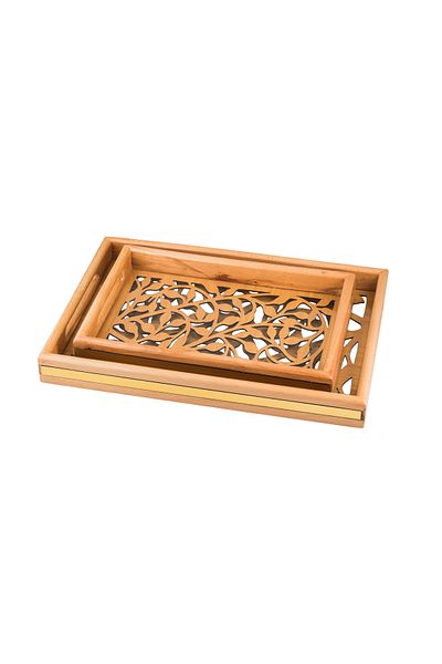 casa rosa Wooden tray set of 2 pieces , with Decorative floor and clear acrylic insulating layer