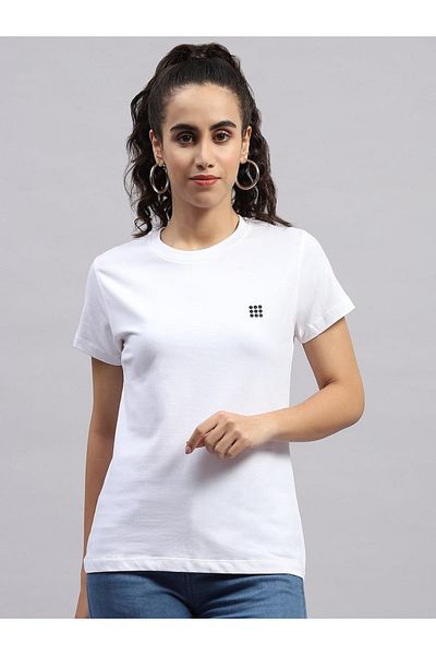 Rock.it By Styli Women White Solid Round Neck Short Sleeve Top
