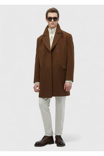 Ramsey Camel Hair Woven Double Breasted Coat