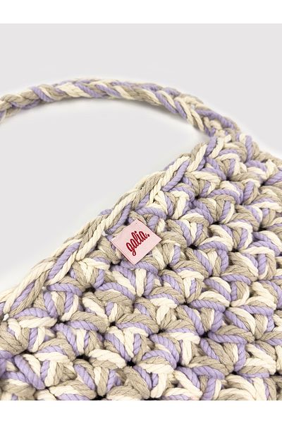 Galia Tasarım Lilac Sands – Πλεκτή χειροποίητη βαμβακερή τσάντα μακραμέ (μπεζ & λιλά αποχρώσεις)