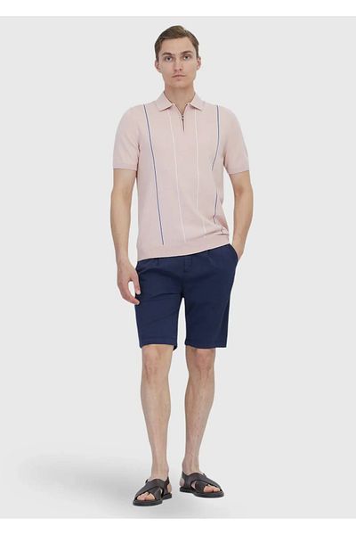 Ramsey Pink Polo Neck Striped Cotton Blend Knitwear
