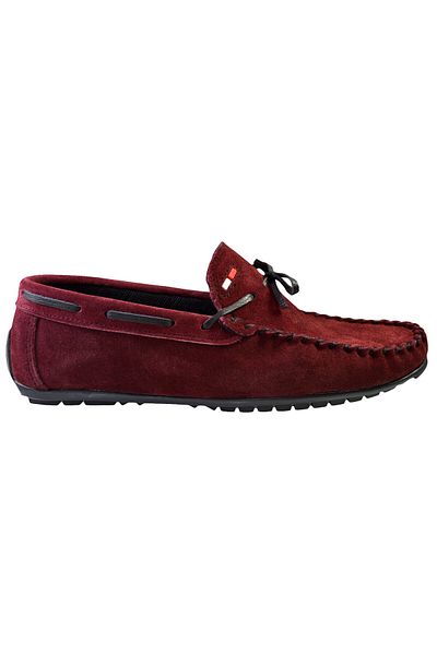 THEICONIC Men's Loafers Made of Natural Suede Leather, Burgundy with Laces and Crest