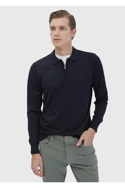 Ramsey Πλεκτό με μαλλί με γιακά Navy Blue Polo