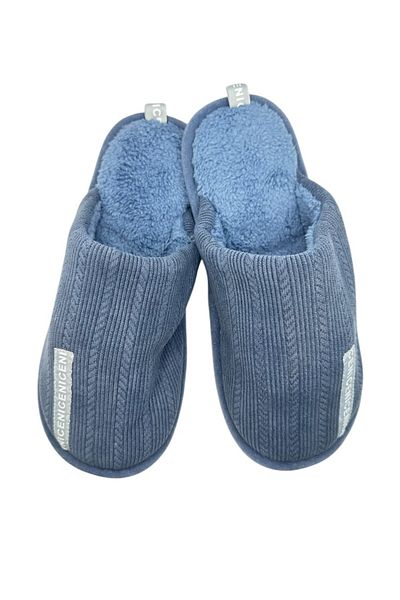 TECOS Papuci imblaniti de casa pentru barbati, Tecos®, marime 40-41, albastru, talpa comoda, 27 cm