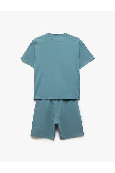 Koton Cotton Crew Neck Short Sleeve Embroidered Top with Lace-Up Waist Shorts Set of Two
