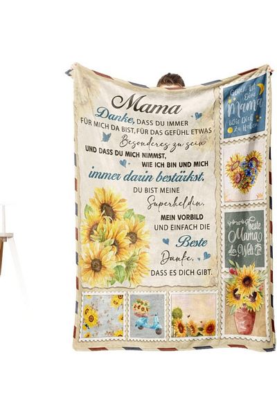 Niyewsor Flannel Blanket Mama Pattern, Cream, 150x130 Cm,