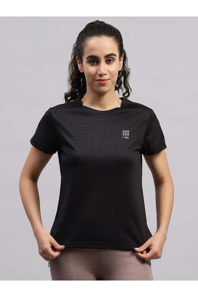 Rock.it By Styli بلوزة نسائية سوداء سادة برقبة دائرية وأكمام قصيرة