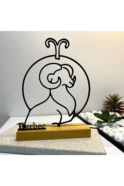 OEM Zodiac decoration "ARES" with natural wood base, 19.5 cm, black, 3D printed