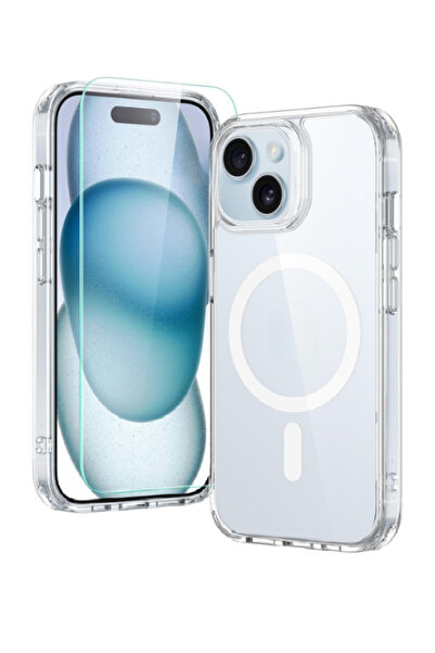 Evax 1M1C iPhone 15 Uyumlu 1 Magsafe Kılıf & 1 Temperli 9H Cam Ekran Koruyucu