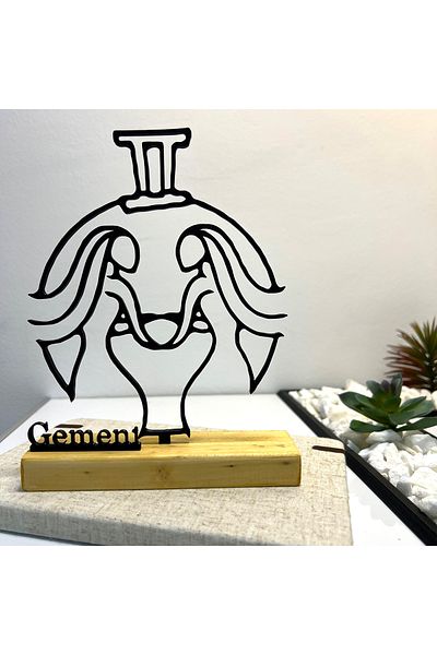 OEM Zodiac decoration "GEMINI" with natural wooden base, 18.5 cm, black, 3D printed