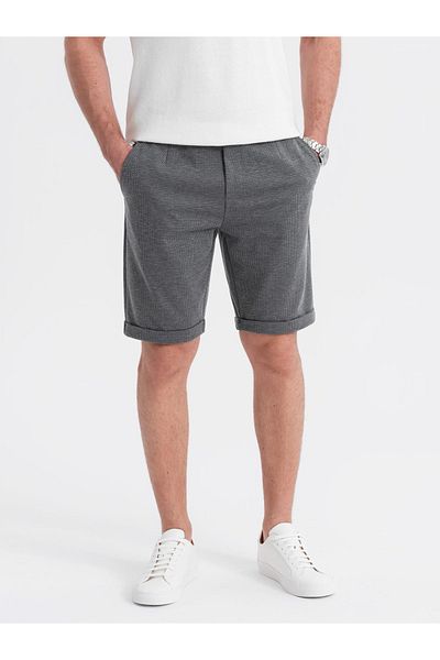 OMBRE Kurze Herren-Shorts mit strukturiertem Strick und elastischem Bund - Graphit V3 OM-SRCS-0177 S