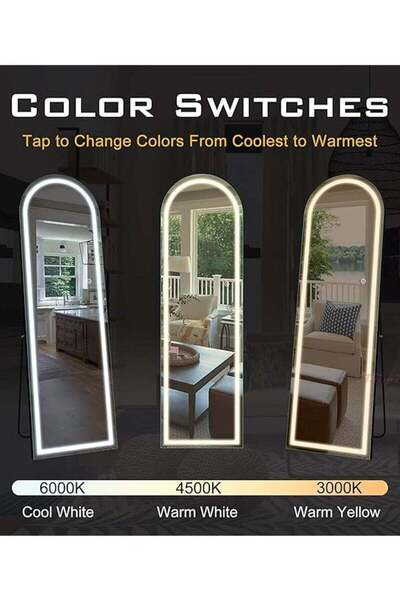 Taimi Large Mirror With Elegant Design,160x50cm,With Front Lighting,White Metal Frame And Back Stand