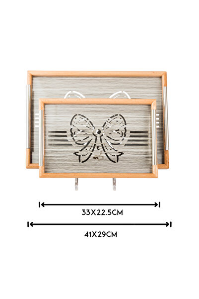 casa rosa Wooden tray set of 2 pieces , with Decorative floor and clear acrylic insulating layer