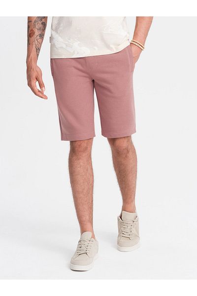 OMBRE Herren BASIC Baumwoll-Sweatshorts - Dunkelrosa V4 OM-SRBS-0149 L