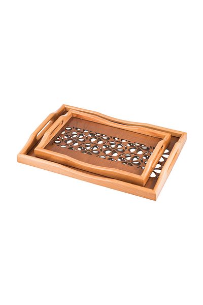 casa rosa Wooden tray set of 2 pieces , with Decorative floor and clear acrylic insulating layer