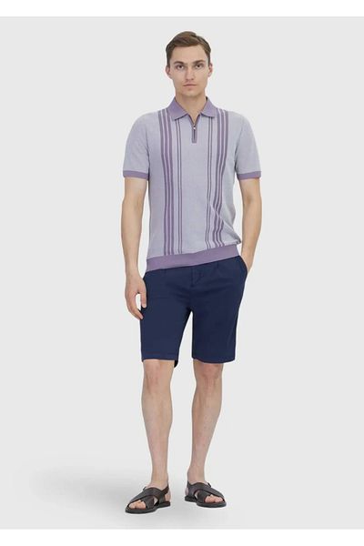 Ramsey Lilac Polo Neck Striped Cotton Blend Knitwear