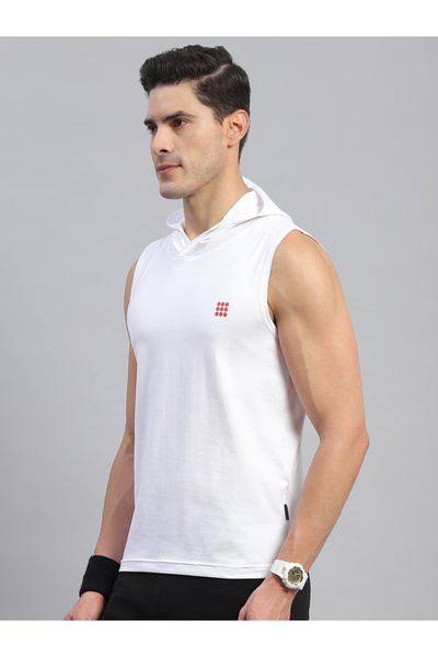 Rock.it By Styli Men White Hooded Sleeveless TShirt Regular Fit
