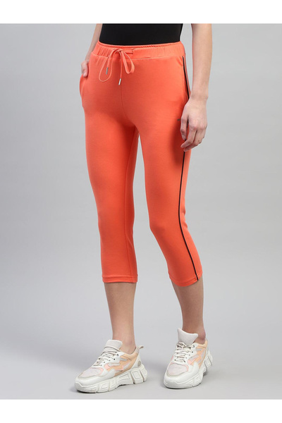 Monte Carlo By Styli Women Orange Solid Drawstring Waistband Regular Fit Capris